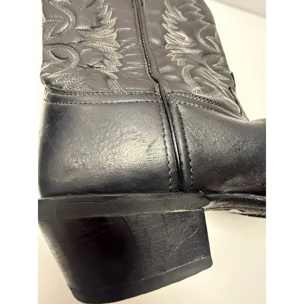 Laredo Black Leather Western Cowboy Boots Embroidered Square Toe Rodeo Mens 12EW